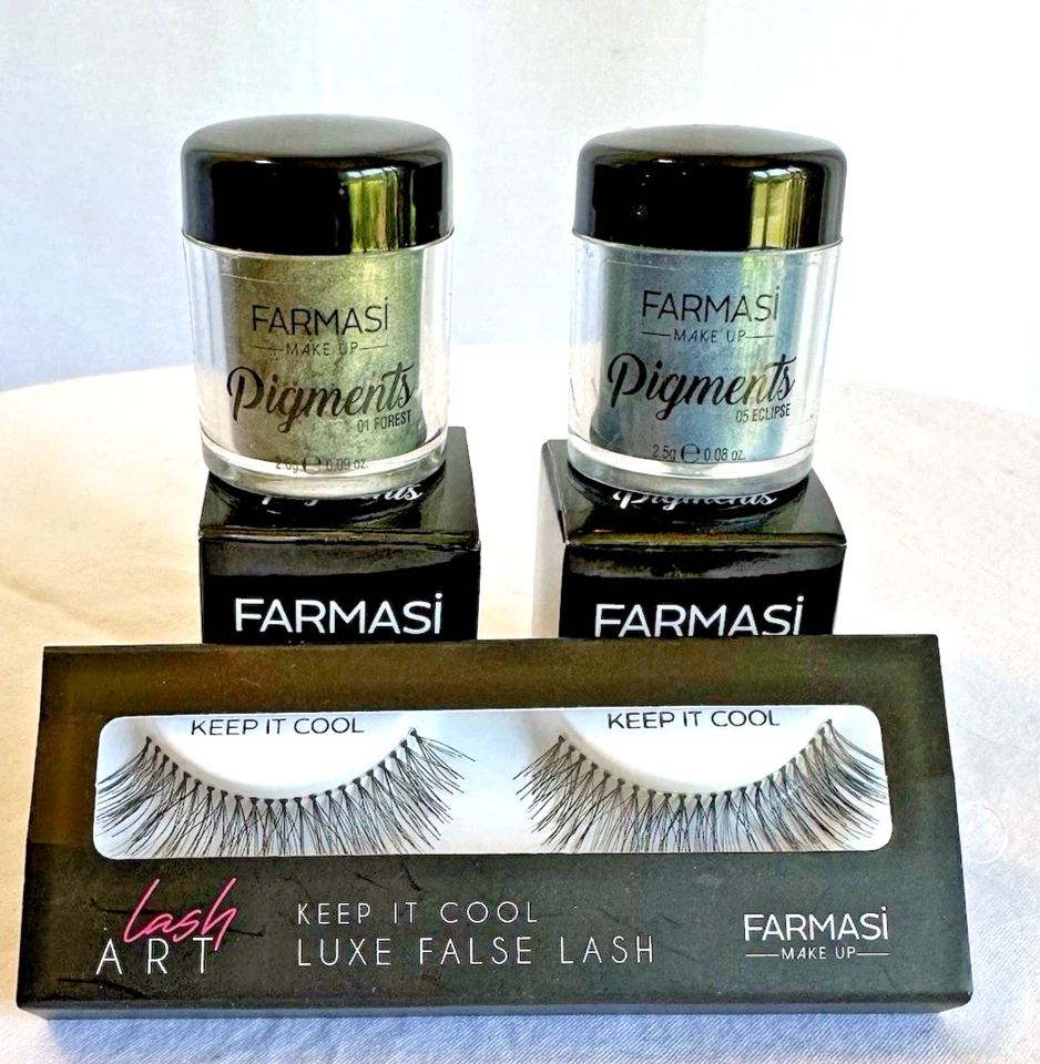 Farmasi Make Up EYESHADOW Pigments  Blue Eclipse & Green Forest & Lashes - Image 1 of 4