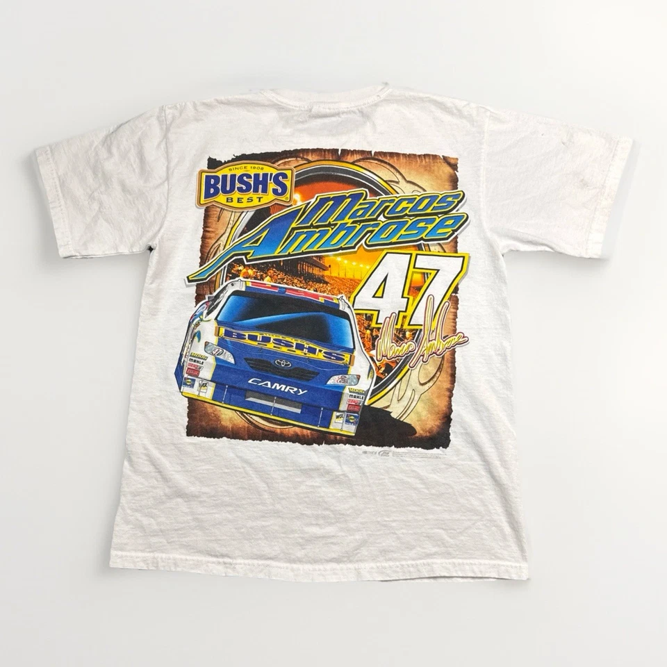 Camiseta Bush's Best Marcos Ambrose #47 Racing Blanca Talla Mediana Chase Auténtica Foto 1 de 4