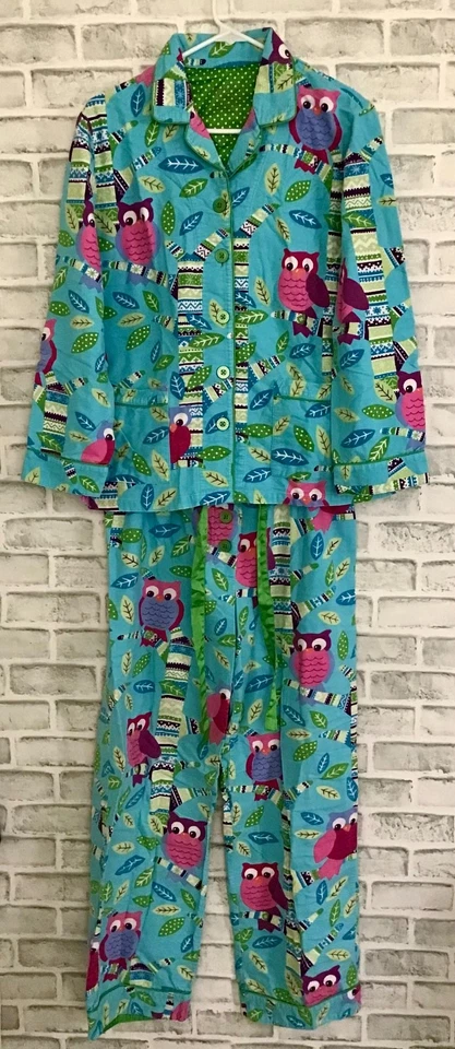 Pijama Nick and Nora Ropa de Dormir Algodón Franela Búho Azul 2 piezas. Juego Talla M  Foto 1 de 4