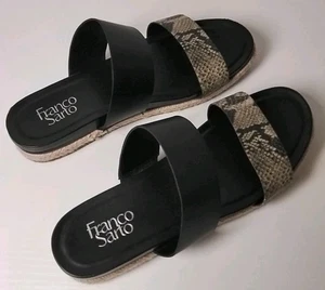 Franco Sarto Damen Gr. 10M schwarz & cremefarben Kunst-Schlangenleder-Pantoletten Zopfbesatz Sohlen - Bild 1 von 8