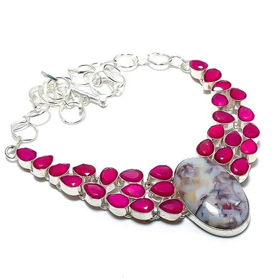 Foglia Argento Diaspro, Rosso Giada Gemma 925 Argento Sterling Gioielli Collana - Immagine 1 di 4