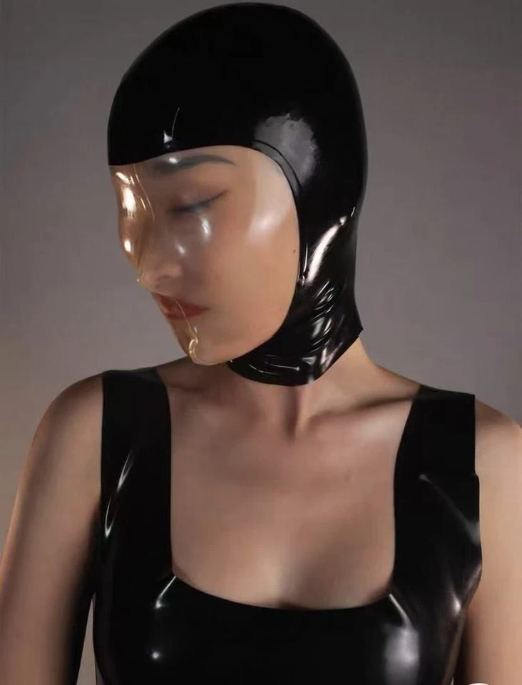 Latex hood with Transparent Mask with breathing hole for Fetish BDSM 0.4mm US - Image 1 of 4