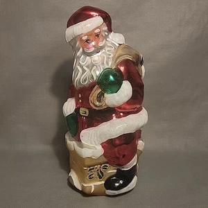 Heavy Santa Claus with Sack Going Down the Chimney Glass Christmas Figurine - Picture 1 of 7