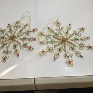 Hermosos adornos de joyas de imitación multicolores tono dorado copo de nieve - Imagen 1 de 9