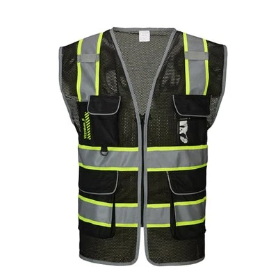  9 Pockets Reflective Mesh Safety Vest for Men, Hi-vis Work XX-Large 1 Black - Image 1 of 4