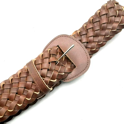 Cinturón Trenzado Ancho Marrón Medio Para Mujer Cuero Vegano Ajustable Vaquera Moda Foto 1 de 4