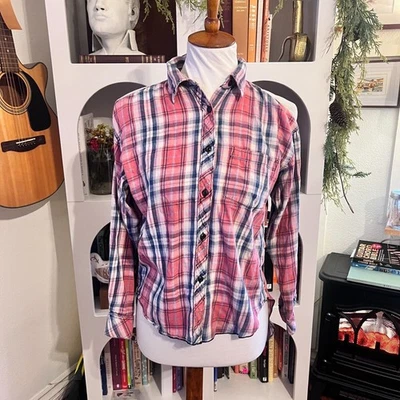 Denim & Supply Ralph Lauren Womens Red Plaid Cold Shouler Flannel Top Sz XS Gorp - Image 1 of 4