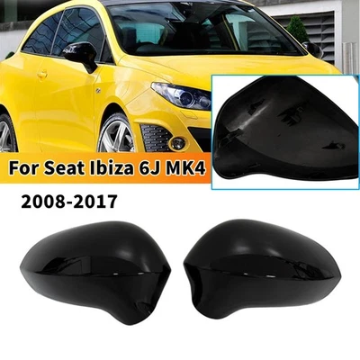 Tapa de repuesto de tapa de espejo retrovisor lateral negro brillante para Seat Ibiza 6J MK4 2008-17 Foto 1 de 4