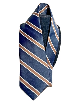 Don Giovanni Ralph Marlin Men's Tie Polyester Navy Tan White Stripe Made in USA - Image 1 of 4