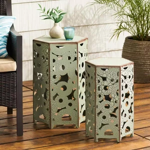 22 Zoll H Antik Grün Metall Outdoor Terrasse Beistelltisch für draußen, Garten, Rasen - Bild 1 von 8