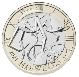 Moneda de 2 libras HG Wells BUNC 2021 (del conjunto anual Royal Mint) - Imagen 1 de 2