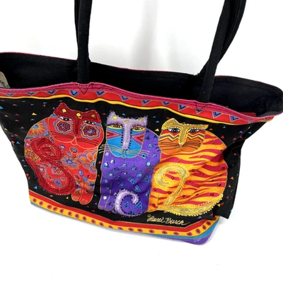 Bolso grande Laurel Burch vintage, gatos tribales, lujoso adorno nuevo con etiquetas **leer** Foto 1 de 4