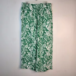 Nicole Miller Pants Women L Linen Wide Leg Crop Resort Tropical Cruise Aloha New - Picture 1 of 7