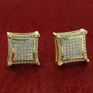14k Gold Plated Plated 2Ct Lab-Created Diamond Men's Square Shape Stud Earrings - Picture 1 of 4