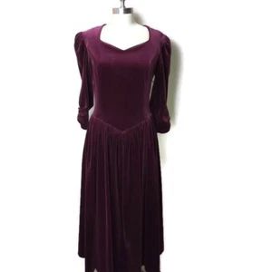 Vintage Laura Ashley Dress Burgundy Long Velvet Open Back Whimsy Goth US 14 UK16 - Picture 1 of 12