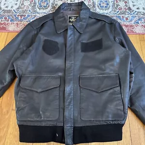 Leather Bomber Jacket A-2 Flyers Flight 44L Military AF USA Aviator - Picture 1 of 8