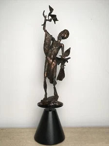 Vintage Mid Century Art Bronze Sculpture Human Form Brutalist Old Man with Birds - Picture 1 of 12