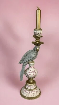 Beautiful Candle Holder With Parrot IN Grey Gold Rose On Round Socket 40cm New - Image 1 of 4