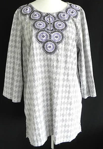 Dana Buchman Tunic 3/4 Sleeve Embroidery Trim Pullover Slit Sides Size L - Picture 1 of 10