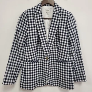 J Crew Womens Parke Gingham Linen Blazer Size 4 Petite Retro Beach Preppy NWT - Picture 1 of 14