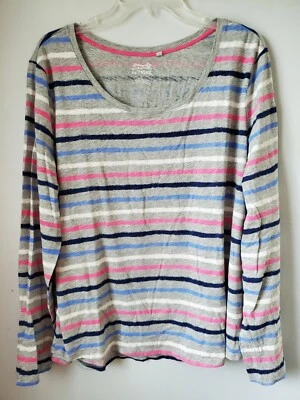 Womens LeTIGRE  Lightweight Long Sleeve Cotton Top Sz XL Striped Grey Pink Blue - Image 1 of 4