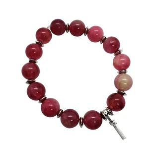 Watermelon tourmaline beaded stretch bracelet Cross charm - Picture 1 of 2