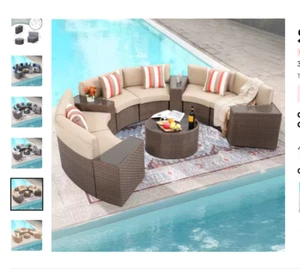 Half-Moon Patio Sectional Set Backyard BROWN 11-Piece Rattan Outdoor Furniture - Picture 1 of 8