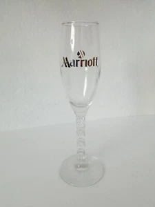 Marriott Hotel 9 inch Clear Stemmed Champagne Glass Gold Print Vintage Souvenir - Picture 1 of 3