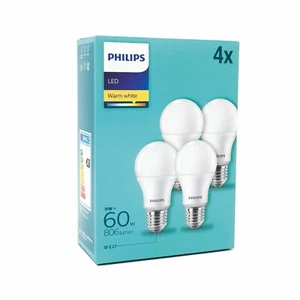 Philips LED E27 Edison Screw 8W Frosted Light Bulb  Non-Dim Warm White - 4pack - Picture 1 of 7