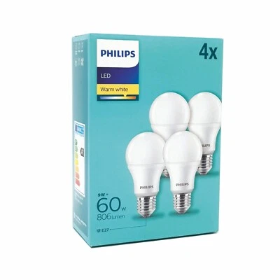 Philips 8W E27 LED Edison Screw Frosted Bulb Warm 2700K 806 Lm Non-Dim 4 Pack - Image 1 of 4