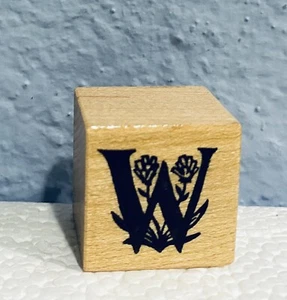 Letter W Initial Monogram Wood Mounted Rubber Stamp Flower Floral PSX NEW - Picture 1 of 2