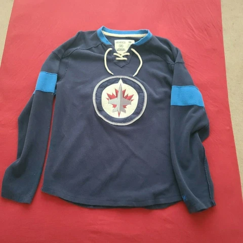 Winnipeg Jets NHL CCM Blue Lace Up Sweater Adult Size Medium Cover