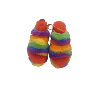 UGG Plush Rainbow Color Fur Sliders Size 8 - Picture 1 of 11