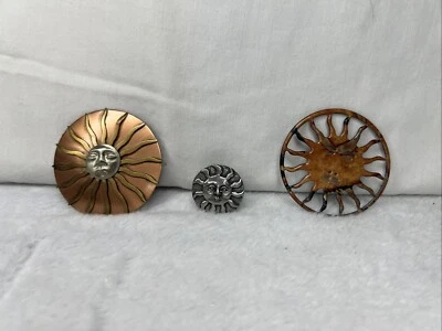 Lot 3 Sun Brooch Lapel Pin Pewter Copper Mottled Enamel Celestial - Image 1 of 4
