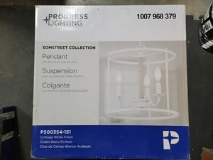 New Progress Lighting Somstreet 13.75" 3-Light Cage Pendant Light, Cottage White - Picture 1 of 8