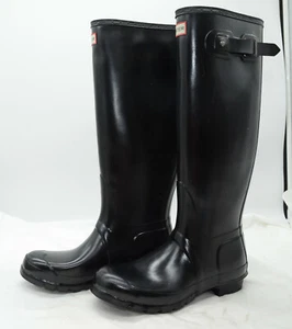 HUNTER Women's Original Tall Rain Rubber Boots Black Knee High Sz 8 Waterproof - Imagen 1 de 7