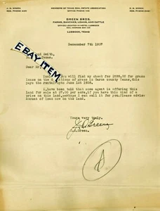 1937 LUBBOCK TEXAS letterhead E. B. & J. O. GREEN BROS. loans farm ranch CATTLE - Picture 1 of 1