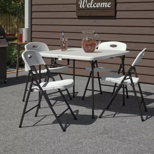New 5-Piece Folding Table & Chairs Dining Set Indoor Outdoor Steel Base - Picture 1 of 12