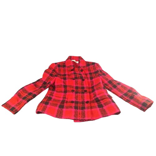 VETEMENTS Blazer vintage Valerie Stevens taglia 8 lana rosso caldo nero boho abbigliamento da lavoro