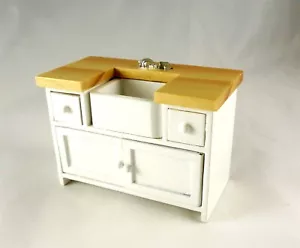 Closeout! Dollhouse Miniature White w/ Oak Kitchen Sink, T2613 - Picture 1 of 1