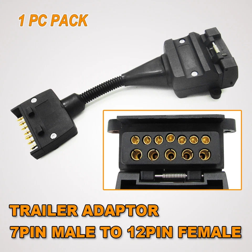 7 PIN FLAT MALE PLUG TO 12 PIN FEMALE SOCKET TRAILER ADAPTOR CARAVAN CONNECTOR - image 1 of 4
