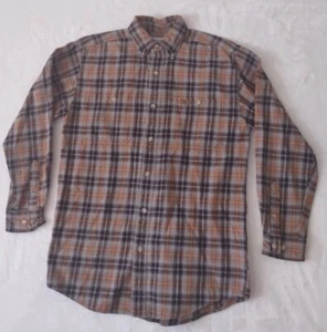 Carhartt Mens S Flannel Button Down Shirt Brown Plaid Long Sleeve Pockets Soft - Picture 1 of 10