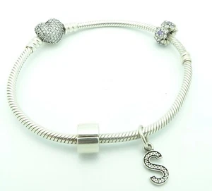 Pandora 925 Sterling Silver Moments Heart Clasp Snake Chain Bracelet w/ 2 Charms - Picture 1 of 11