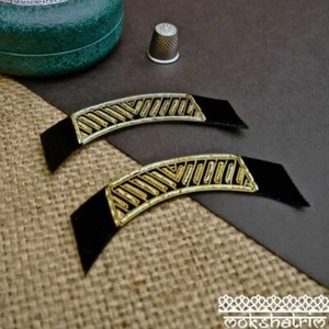 Indian Gold Goldwork Zardozi Applique Epaulet Pair Military look Patch MA753 - Picture 1 of 5