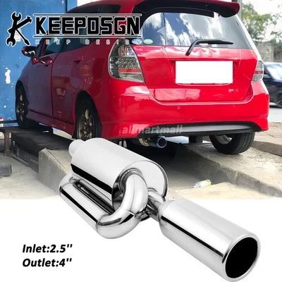 Punta de tubo resonador silenciador escape doble bucle entrada 2,5"" para Honda Fit Jazz JDM Foto 1 de 4