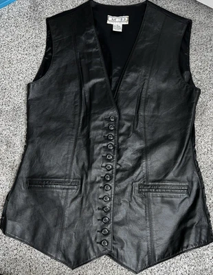 Chaleco de cuero de colección para hombre talla mediana Matter of Degrees negro botón frontal chaleco Foto 1 de 4