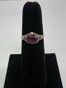 Vintage 1940’s 10k White Gold 1.3 Gram Simulated Purple Ruby Ring Gem Size 4.75 - Picture 1 of 10