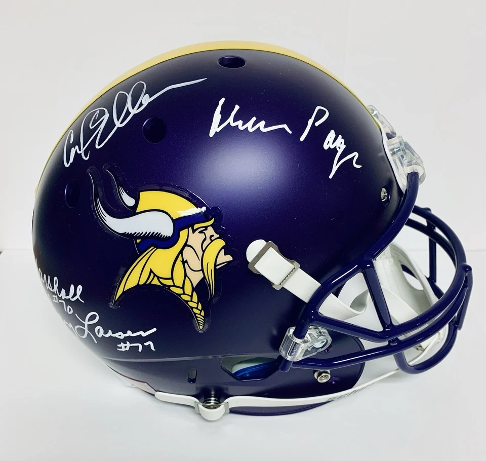 Vikings Purple People Eaters Signed by 4 Custom Matte Full Size Helmet - JSA LOA - Image 1 of 4