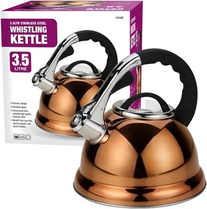 3.5L Gold Whistling Kettle Stainless Steel Gas Electric Induction Hob Camping - Picture 1 of 8