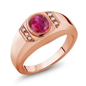 1.56 Ct Red Garnet White Created Sapphire 18K Rose Gold Plated Silver Men's Ring - Picture 1 of 6